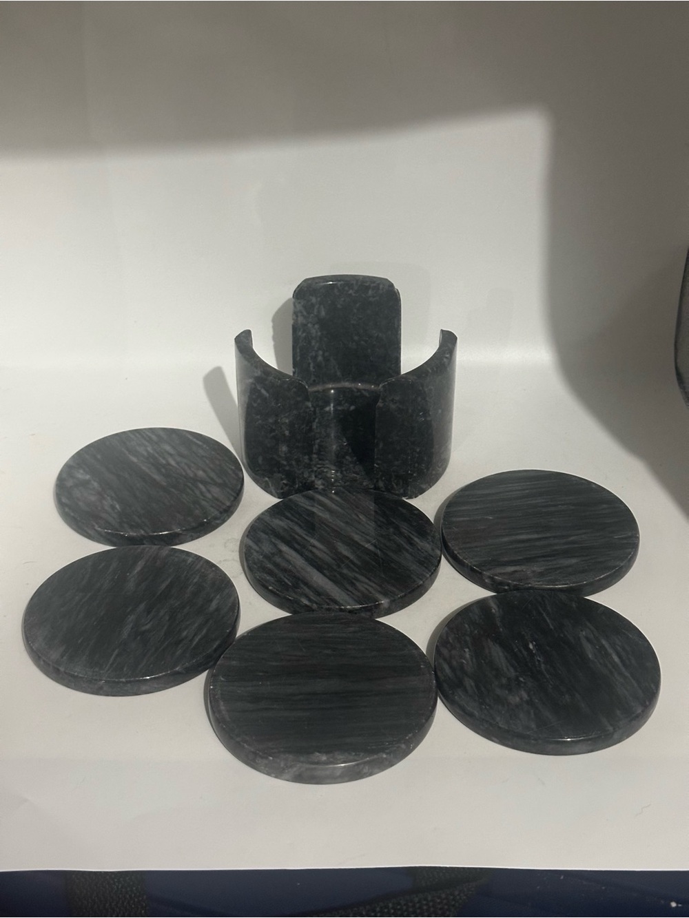 Black Marble Stone Coaster Set with Holder